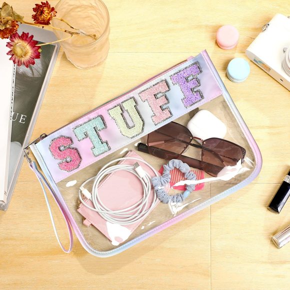 Glitter Letter Clear Zipper Pouch For Travel,nylon Clear Cosmetic Stuff🐭 - Picture 3 of 8